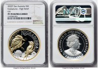 Elizabeth II gilt-silver Proof High Relief "Kookaburra" 2 Dollars (2 oz) 2022P PR70 Ultra Cameo NGC, Peth mint, KM-Unl. HID09801242017 © 2023 Heritage...