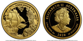 Elizabeth II gold Proof "Endeavour - 250th Anniversary" 25 Dollars (1/4 oz) 2020-P PR70 Deep Cameo PCGS, Perth mint, KM-Unl. Mintage: 515. HID09801242...