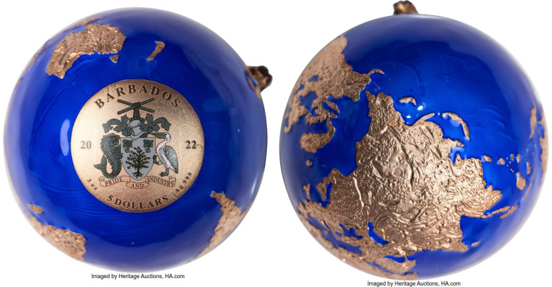 Republic enameled-silver Colorized "Blue Marble" 5 Dollars (3 oz) 2022 UNC, Mint...