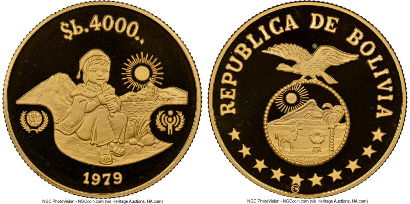 Republic gold Proof "Year of the Child" 4000 Pesos Bolivianos (1/2 oz) 1979-CHI ...