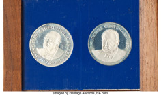 British Colony Pair of Uncertified silver Proof "Sir Winston Churchill - Centenary" Assorted Issues 1974 AU (Spotting), 1) Cayman Islands. 25 Dollars ...