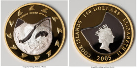 Elizabeth II bi-metallic gold & silver Proof "Great White Shark" 150 Dollars (2 oz) 2005, Perth mint, KM1618. Mintage: 500. Accompanied with original ...