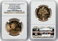 Republic gold Proof "Statue of Liberty" 100 Francs 1986 PR66 Ultra Cameo NGC, Paris mint, KM960b. Mintage: 17,000. Centennial anniversary of France gi...