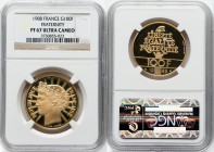 Republic gold Proof "Fraternity" 100 Francs (1/2 oz) 1988 PR67 Ultra Cameo NGC, Paris mint, KM966b. Mintage: 12,000. Accompanied by COA #07267 from th...