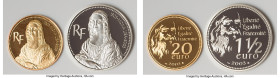 Republic 2-Piece Uncertified gold & silver "Mona Lisa - 500th Anniversary" Proof Set 2003, 1) gold 20 Euro, KM1354 2) silver 1-1/2 Euro, KM1353 Paris ...