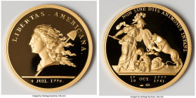 Republic gold Proof Restrike "Libertas Americana" Medal (1 oz) ND (2004), Paris mint. 40mm. 43.07gm. By Dupré. Mintage: 1776. Dated 4 July 1776, 17 Oc...