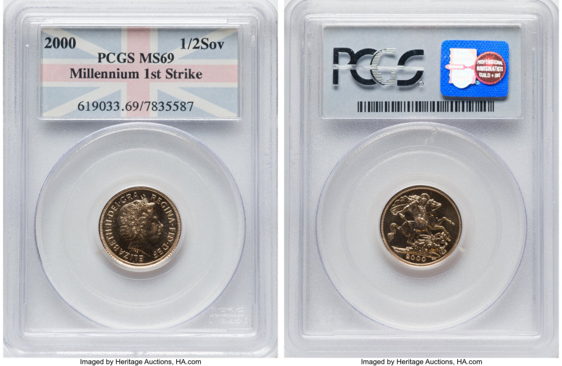 Elizabeth II Pair of Certified 1/2 Sovereigns MS69 PCGS, 1) 2000, KM1001. Millen...