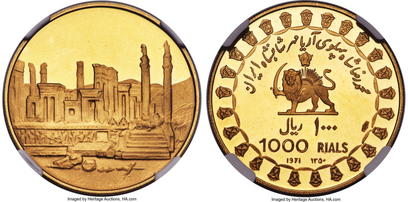 Muhammad Reza Pahlavi Shah gold Proof "Persepolis" 1000 Rials SH 1350 (1971) PR6...