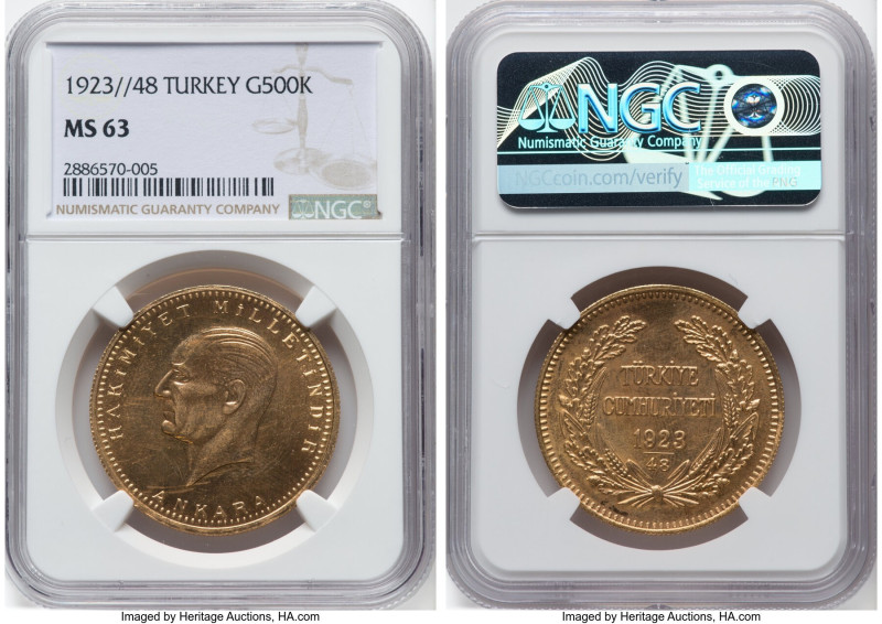 Republic gold 500 Kurush 1923 Year 48 (1971) MS63 NGC, KM859. HID09801242017 © 2...