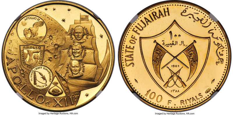 Fujairah. Hamad bin Muhammad al-Sharqi gold Proof "Apollo XII" 100 Riyals AH 138...