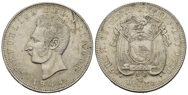 ECUADOR. Mexico City. 5 Sucres 1944. Ag. KM#79. qFDC