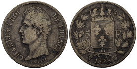 FRANCIA. Carlo X. 5 Francs 1828 W (Lille). Ag. MB