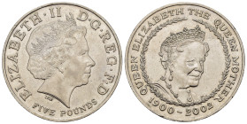 GRAN BRETAGNA. Elisabetta II. 5 pounds 2002 "Regina Madre". Ni. qFDC