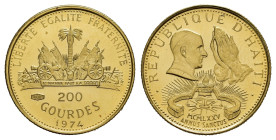 HAITI. 200 Gourdes 1974. Au (3,00 g). Al R/Papa Paolo VI - Anno Santo 1975. Con folder originale. Proof