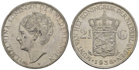 OLANDA. Guglielmina 2, 5 Gulden 1938.Ag 25,10 g. SPL+