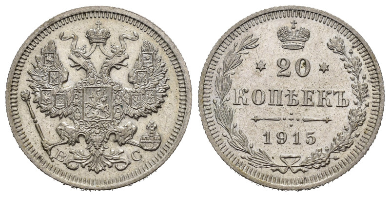 RUSSIA. 20 Kopeki 1915. Ag. qFDc