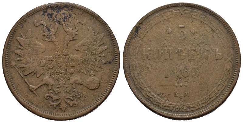 RUSSIA. Alexander II (1855-1881). 5 Kopeks 1865. Cu. qBB