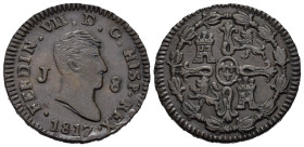 SPAGNA. Ferdinando VII. 8 Maravedis 1817 J. Cu. KM#461. SPL