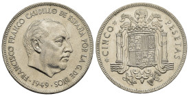SPAGNA. Francisco Franco. 5 Pesetas 1949 (49). Ni. KM#778. qFDC