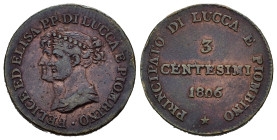 FIRENZE. Principato di Lucca e Piombino. Elisa Bonaparte e Felice Baciocchi (1805-1814). 3 Centesimi 1806. Cu. Vecchia lucidatura. BB