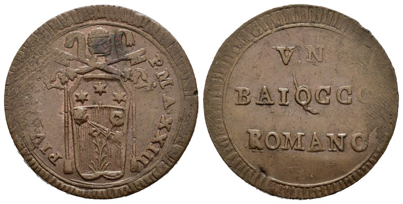 ROMA. Stato Pontificio. Pio VI (1775-1799). Baiocco Anno XXIII. Munt. 134. Cu. S...