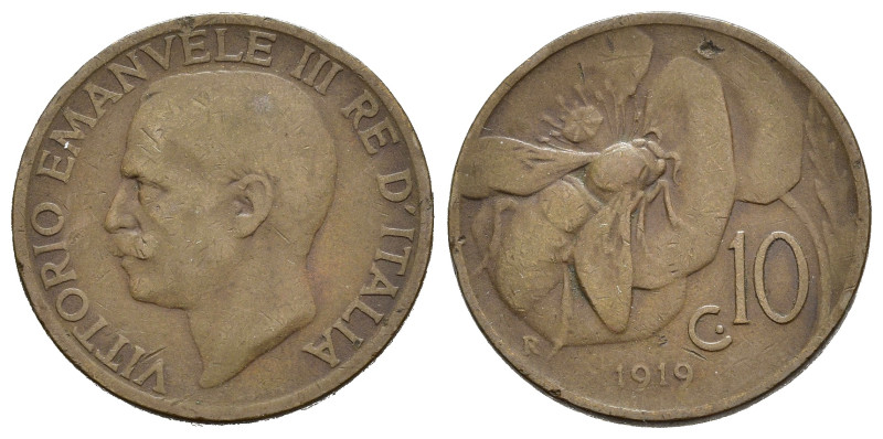 Regno d'Italia. Vittorio Emanuele III (1900-1943). 10 centesimi 1919 "Ape". Cu. ...