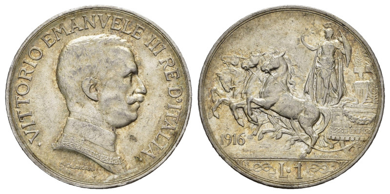 Regno d'Italia. Vittorio Emanuele III (1900-1943). 1 lira 1916 "Quadriga briosa"...