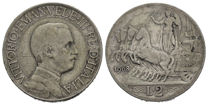 Regno d'Italia. Vittorio Emanuele III (1900-1943). 2 Lire 1908 "Quadriga veloce"...