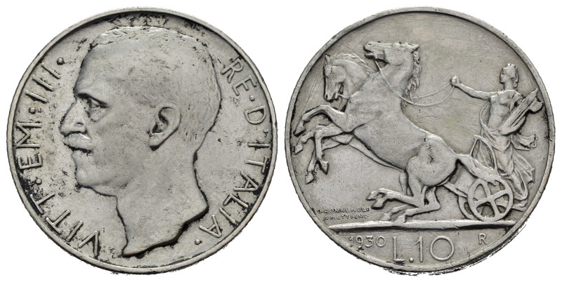 Regno d'Italia. Vittorio Emanuele III (1900-1943). 10 Lire "Biga" 1930. Ag. Trac...