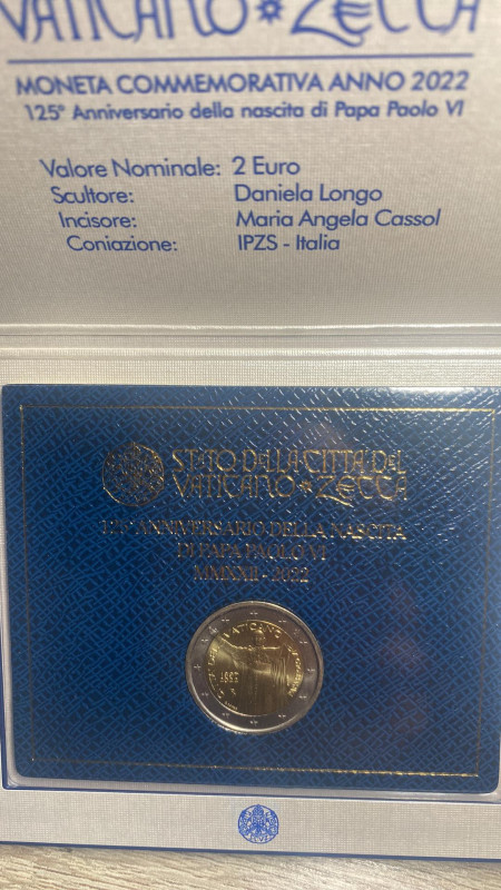 Vaticano. Papa Francesco. 2 Euro 2022 "125° annversario della nascita di Paolo V...