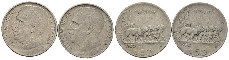 Regno d'Italia. Vittorio Emanuele III (1900-1943). Lotto di 2 monete da 50 cente...