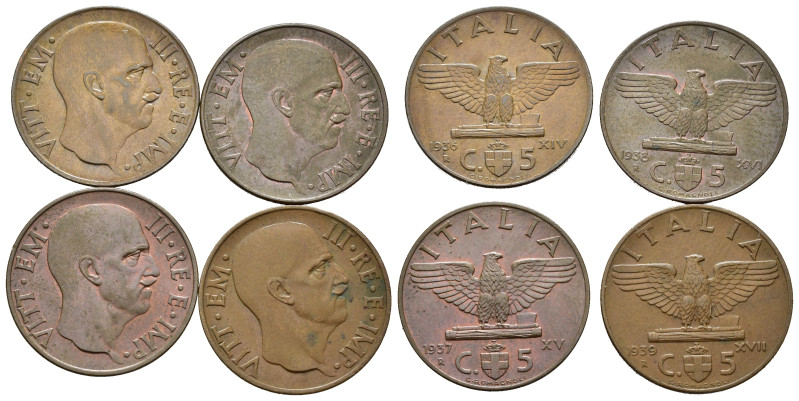 Regno d'Italia. Vittorio Emanuele III (1900-1943). Lotto di 4 monete da 5 centes...