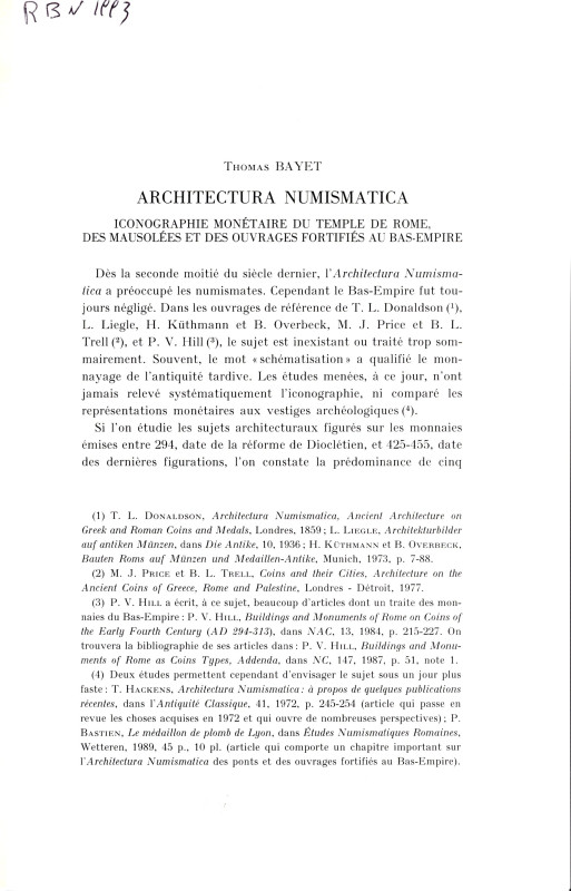 BAYET T. - Architectura numismatica. iconographie monetaire du temple de rome, d...