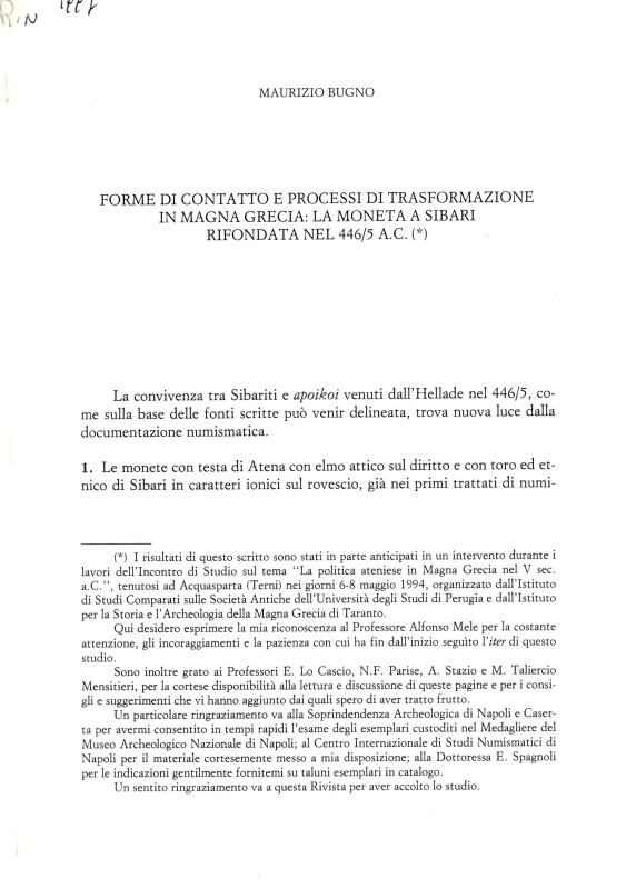 BUGNO M. - Forme di contatto e processi di trasformazione in Magna Grecia: la mo...