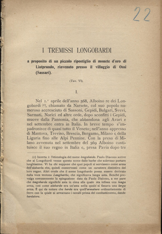 DESSI V. – I Tremissi longobardi a proposito di un piccolo ripostiglio di monete...