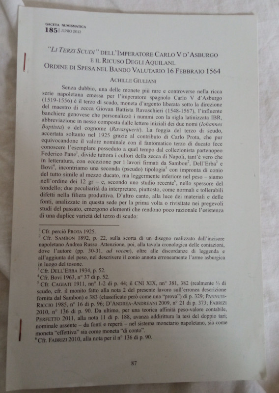 ESTRATTO - Giuliani, Li terzi scudi dell'Imperatore Carlo V