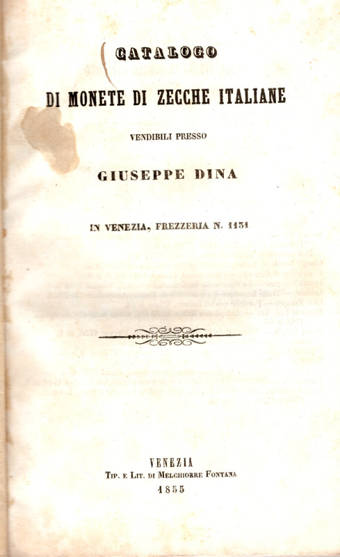 DINA GIUSEPPE. Catalogo di monete di zecche italiane vendibili (a prezzo fisso)....