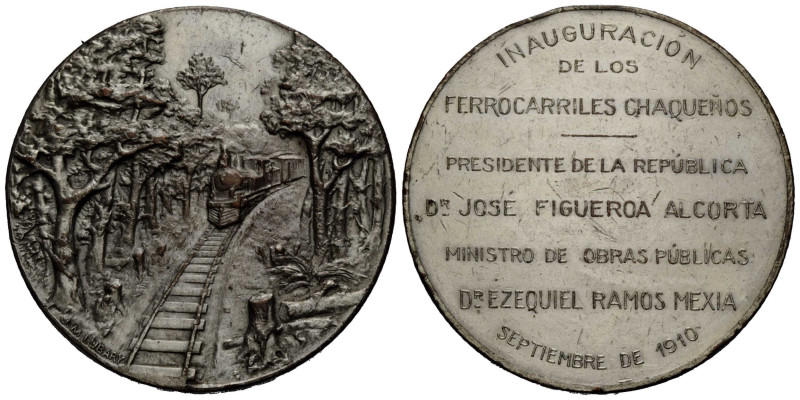 Republik
 Versilberte Kupfermedaille / Silver-plated copper medal 1910. 71.3 mm...