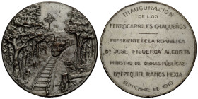 Republik
 Versilberte Kupfermedaille / Silver-plated copper medal 1910. 71.3 mm Ferroviarias / Eisenbahnen, Einweihung des Ferrocarriles Chaquenos / ...