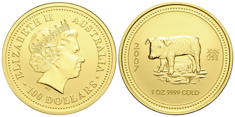 Elizabeth II. 1952-2022 100 Dollars 2007 Perth Mint. 32.1 mm. 1 oz. Gold .9999 B...