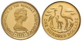 Elizabeth II., seit 1952 100 Dollars 1975 Bahamas. 21.0 mm. Gold 0.917. KM 73. 5.41 g. Fast FDC / About FDC.