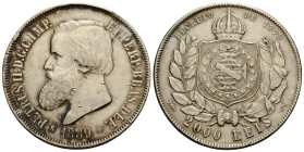 Pedro II. 1831-1889 2000 Reis 1889. 37.0 mm. Silber / Silver 0.917. KM 485. 25.55 g. Sehr schön / Very fine.