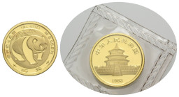 Republik / Republic
 5 Yuan 1983. 0.83 mm. 1/20 oz/Unze Gold 0.999. Panda Bullion in original Blister/ in original sealed plastic sleeve. KM 68. 1.55...