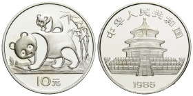 Republik / Republic
 10 Yuan 1985 Shanghai Mint Co. Ltd. 38.6 mm. Silber / Silver 0.900. Panda Bullion. KM 114. 27.18 g. Fast FDC / About uncirculate...
