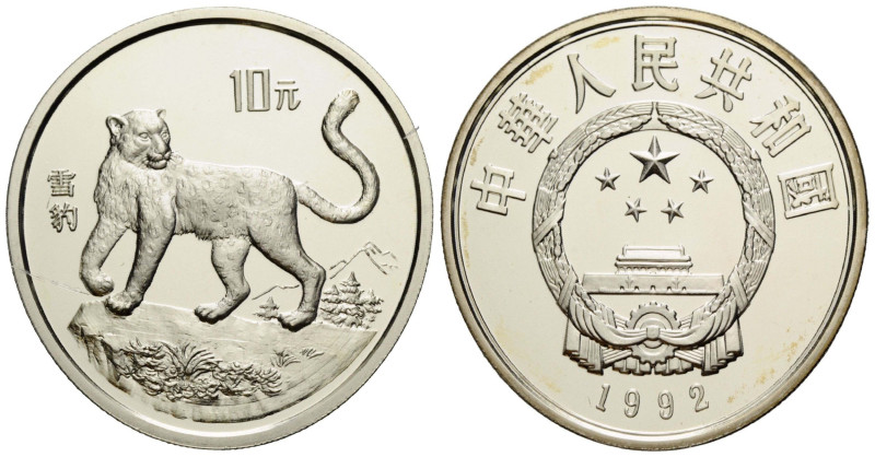 Republik / Republic
 10 Yuan 1992. 38.6 mm. Silber / Silver 0.925 Schneeleopard...