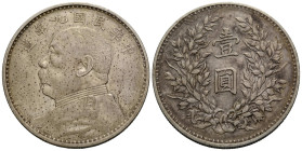 Republik / Republic
Yuan Shi-Kai Dollar / Yuan 1920. 38.9 mm. Silber / Silver. Fat Man dollar. KM. Y329.6. 26.70 g. Riffelrand / reeded edge. Sehr sc...