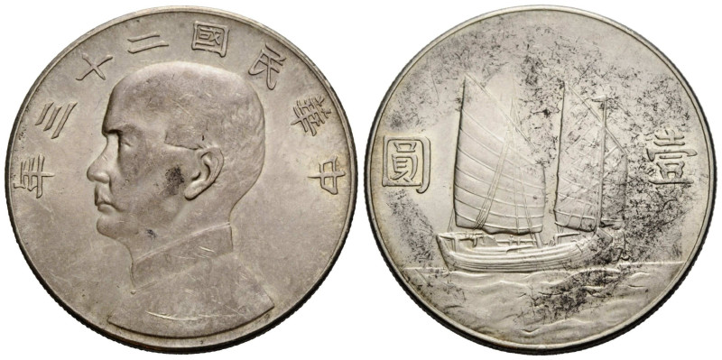 Republik / Republic
Sun Yat-Sen Dollar / Yuan Jahr 23 (1934). 39.7 mm. Silber /...