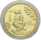 Volksrepublik / People's Republic
 150 Yuan 1992, Shanghai Mint. 23.0 mm. Gold 0.917 Jahr des Affen / Year of the Monkey. Lunar Serie. Im Originaletu...