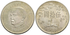 Taiwan
 50 Yuan 1965. 32.3 mm. Silber / Silver 0.750. 100. Jahrestag von / 100th Anniversary of Sun Yat-sen. Rv. Chinesische Symbole in der Mitte, ob...