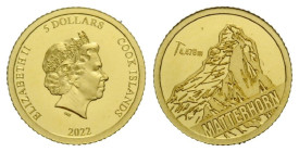 Elizabeth II. 1952-2022 5 Dollars 2022. 11.0 mm. Gold .9999 Matterhorn. 0.50 g. Auflage / Mintage 5000. Proof. Vorzüglich / Extremely fine.